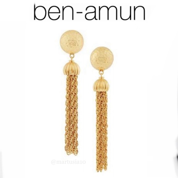BEN-AMUN Gold-plated Tassel Chain Vintage Clip Earrings Gold - Picture 1 of 4